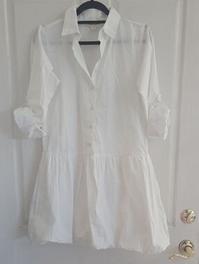 White Collared Mini Shirt Dress
